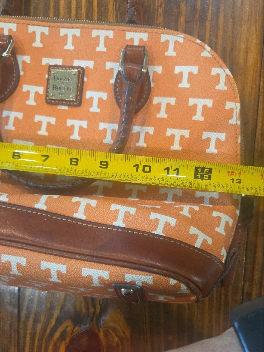 Dooney & Bourke Orange and White TENNESSEE Logo Satchel with Brown Trim - Picture 7 of 9